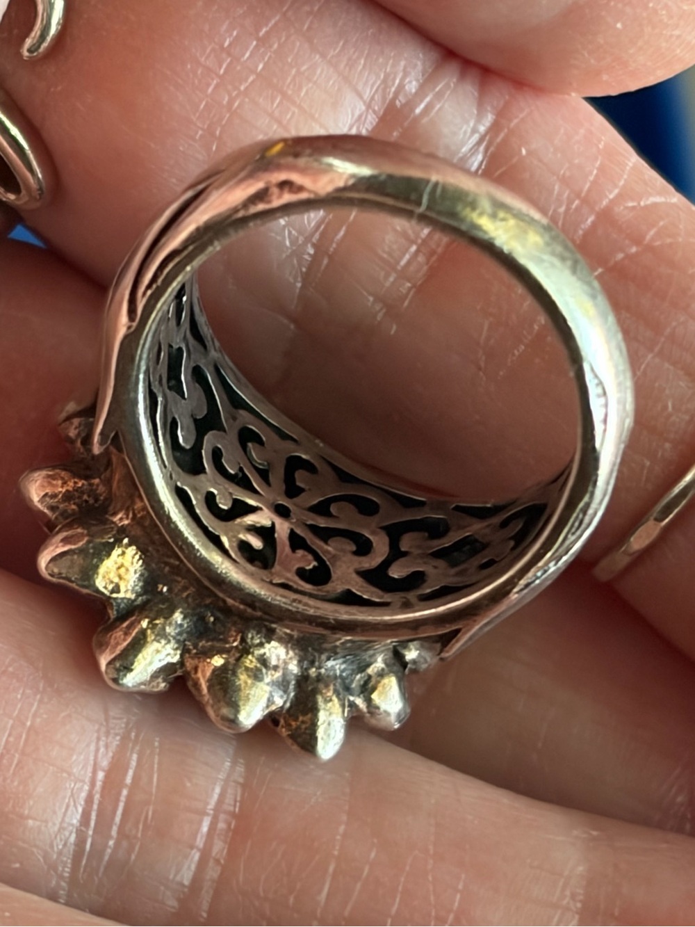 Designer Sterling And 14K Gold Daisy/Sunflower? Ring With Diamond  Chips Ring - Picture 5 of 15